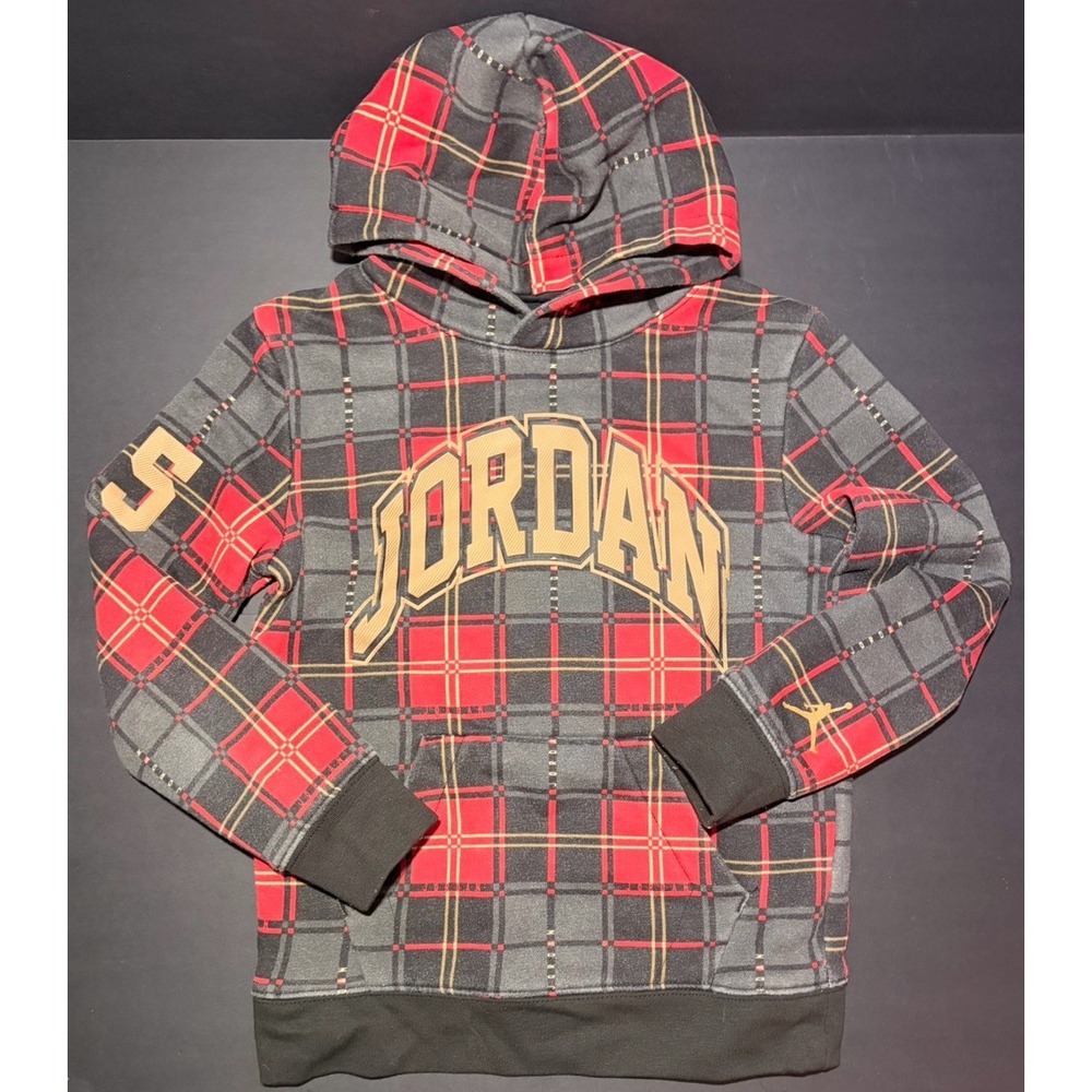 Air Jordan Hoodie Boys L (7) Large‎ Red Essential Holiday Plaid Sweatshirt